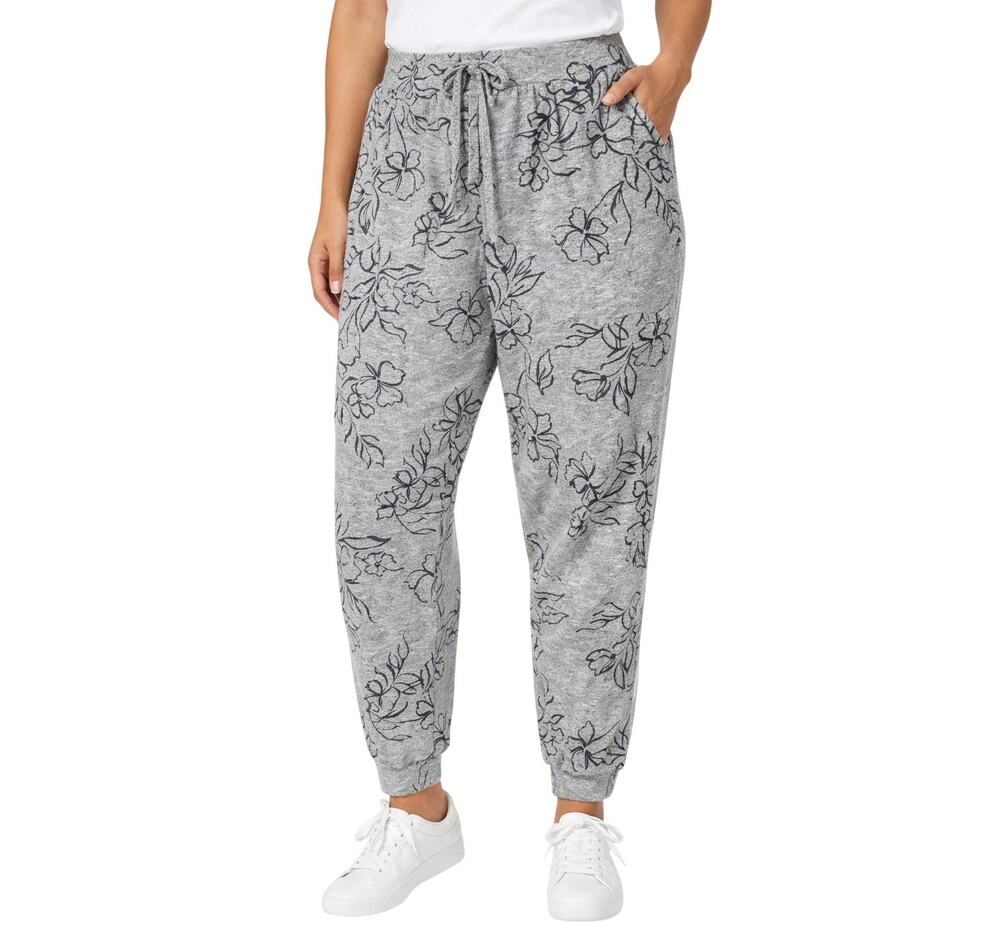 Zac & Rachel Drawstring Relaxed Jogger Gray & Black Floral - Women's Large